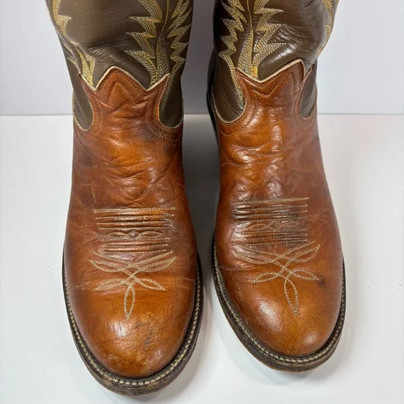 Vintage Tony Lama Women Size 6/ Two Tone Brown Leather Cowboy Western Boots - Picture 5 of 10